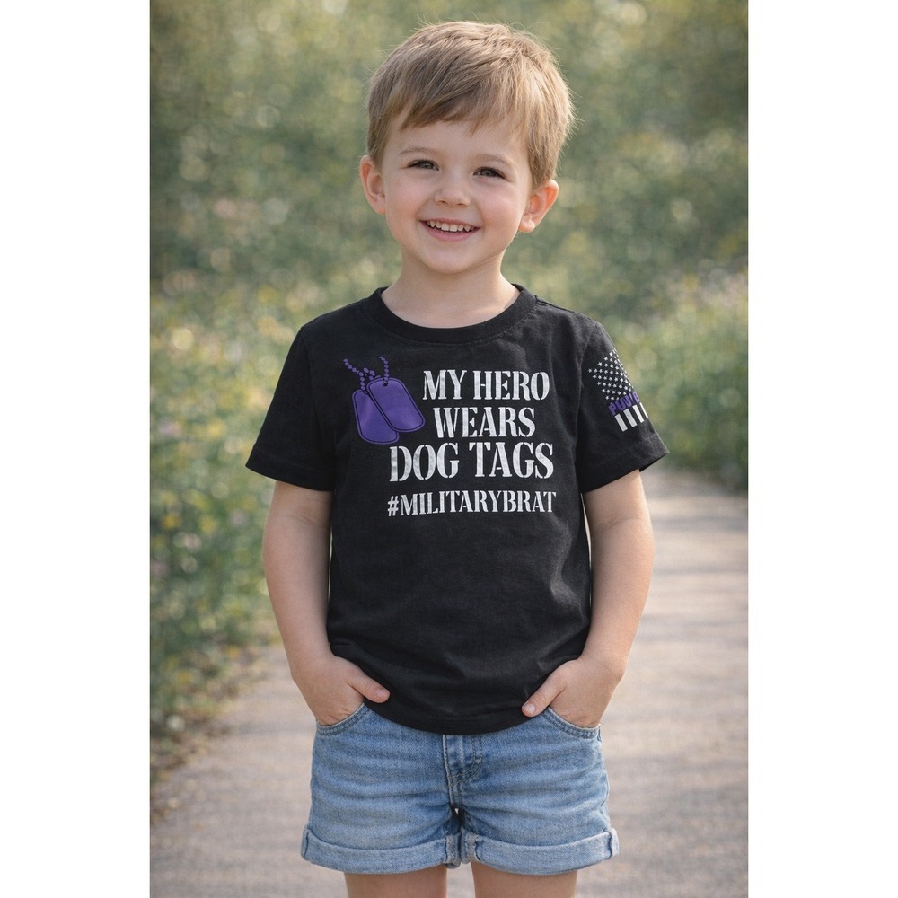 Custom Made Cat & Jack Kids 5T My Hero Wears Dog Tags Military Brat T-Shirt